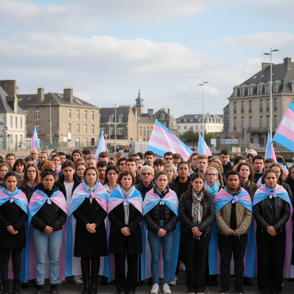 à lorient, 150 personnes se sont réunies pour commémorer la journée internationale du souvenir trans, honorant la mémoire des personnes transgenres victimes de violences et sensibilisant à leurs droits.