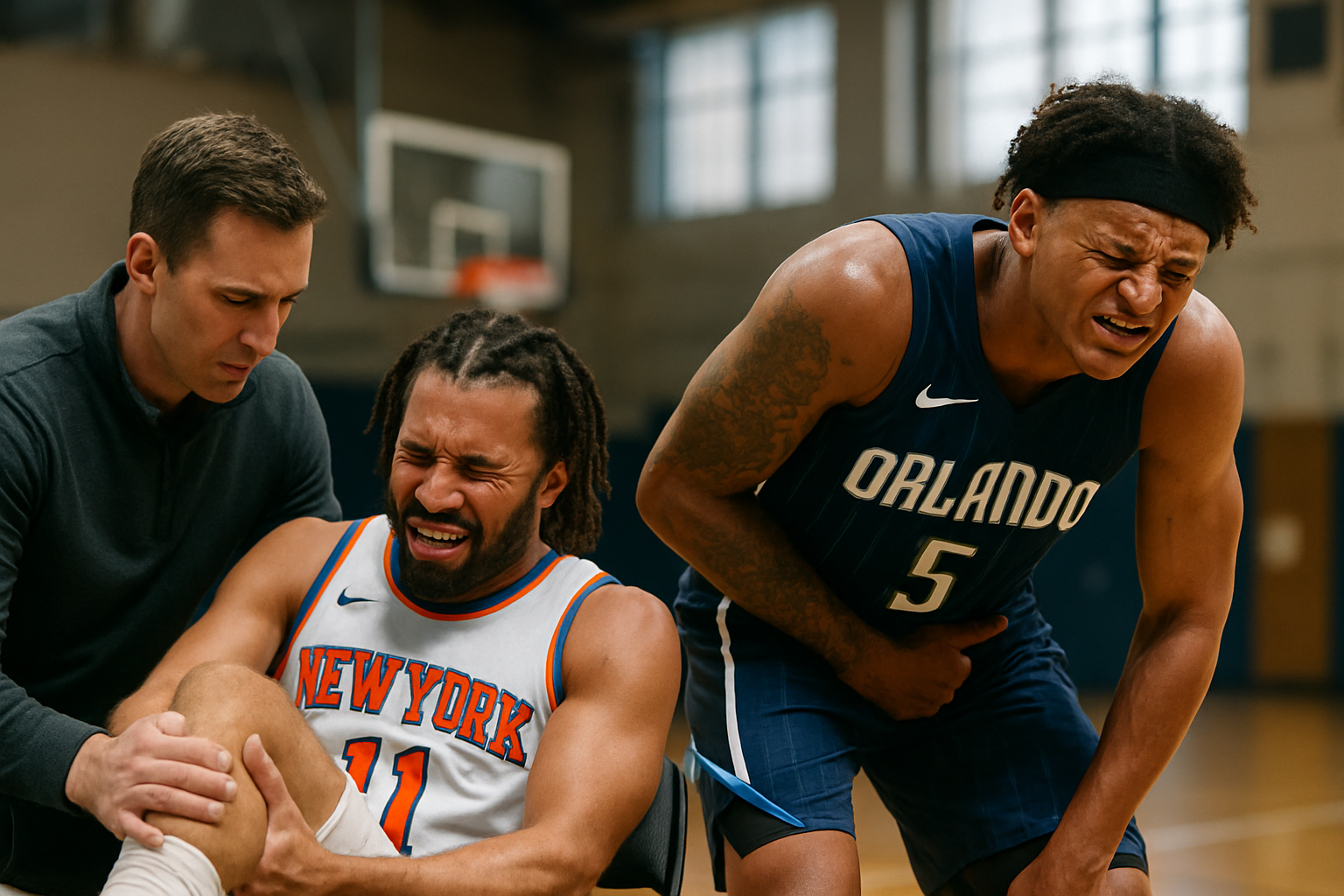 jalen brunson de new york est victime d'une entorse à la cheville avec une absence prolongée attendue, tandis que paolo banchero d'orlando combat une blessure à l'aine, impactant leurs performances et la dynamique de leurs équipes respectives.