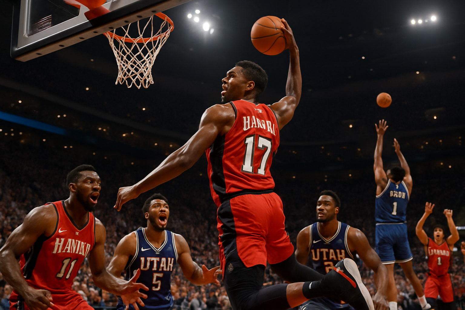 johnson réalise un triple-double spectaculaire, dynamisant les hawks de risacher face à utah, tandis que barnes mène toronto à une victoire impressionnante.