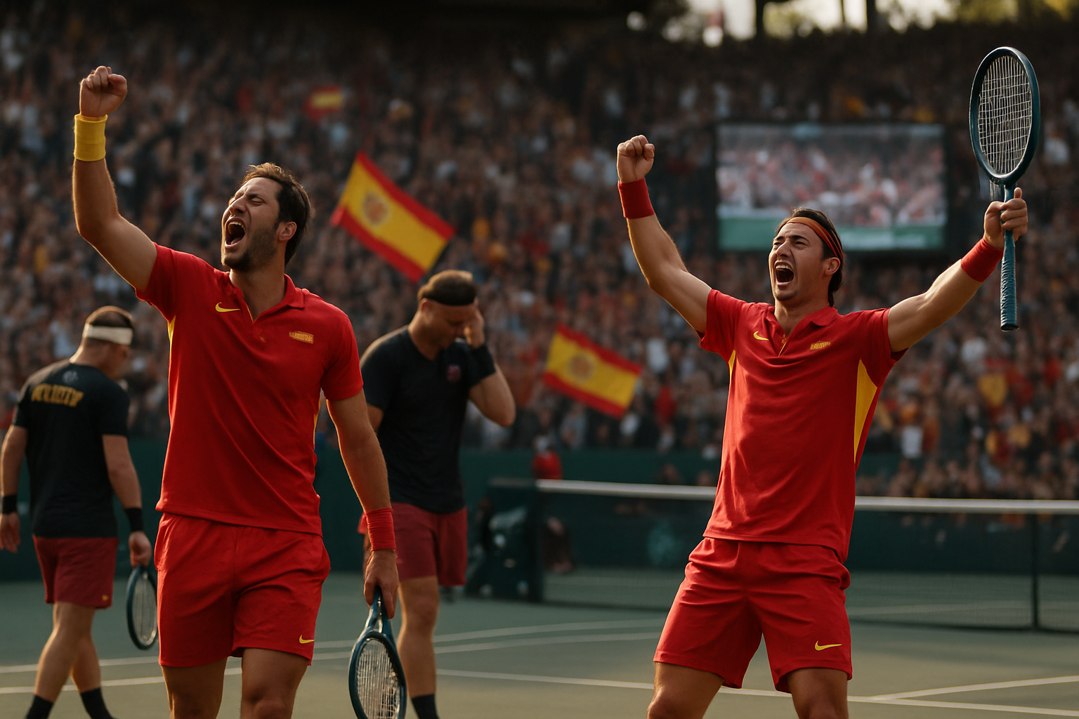 l'espagne s'impose face à l'allemagne au double décisif et se qualifie pour la finale de la coupe davis contre l'italie, dans un match intense et spectaculaire.