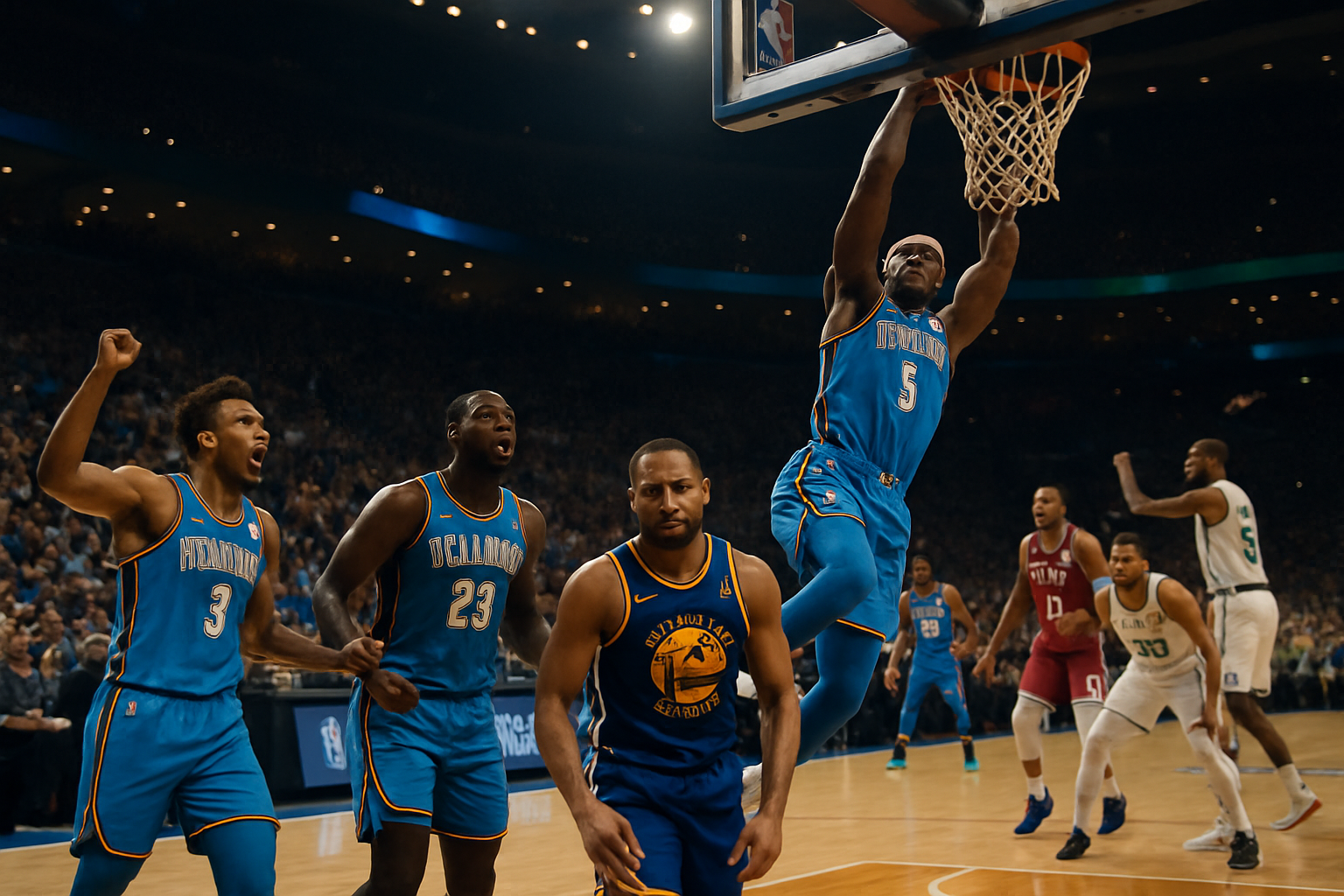 revivez les moments forts : le thunder domine golden state tandis que philadelphie mène une lutte acharnée contre boston dans des matches palpitants.