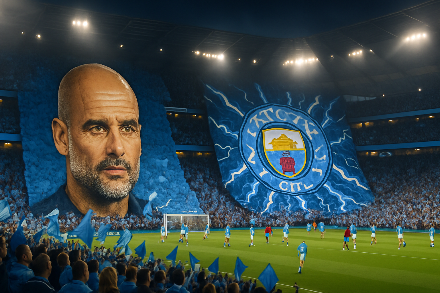 manchester city célèbre le 1 000e match de pep guardiola avec deux tifos spectaculaires, marquant un moment historique avant l'affiche très attendue contre liverpool.