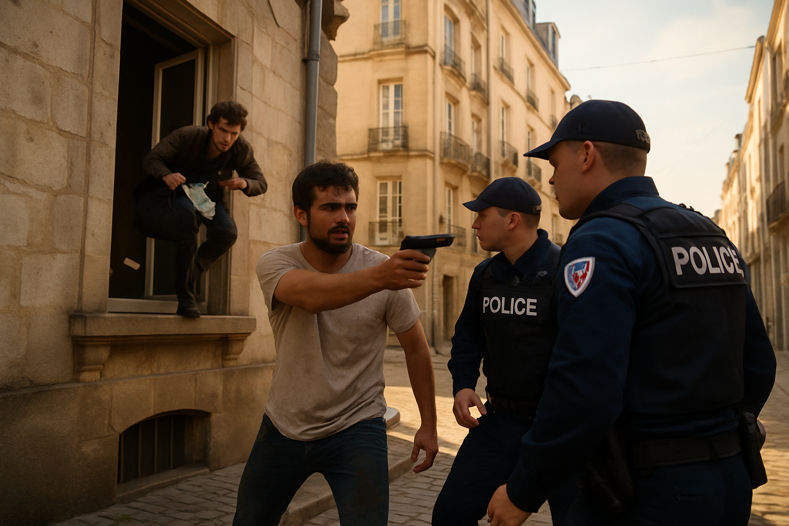 à nantes, un suspect armé impliqué dans un trafic de drogue a défié la police avant de s'évader par une fenêtre avec un butin en billets. découvrez les détails de cette fuite spectaculaire.