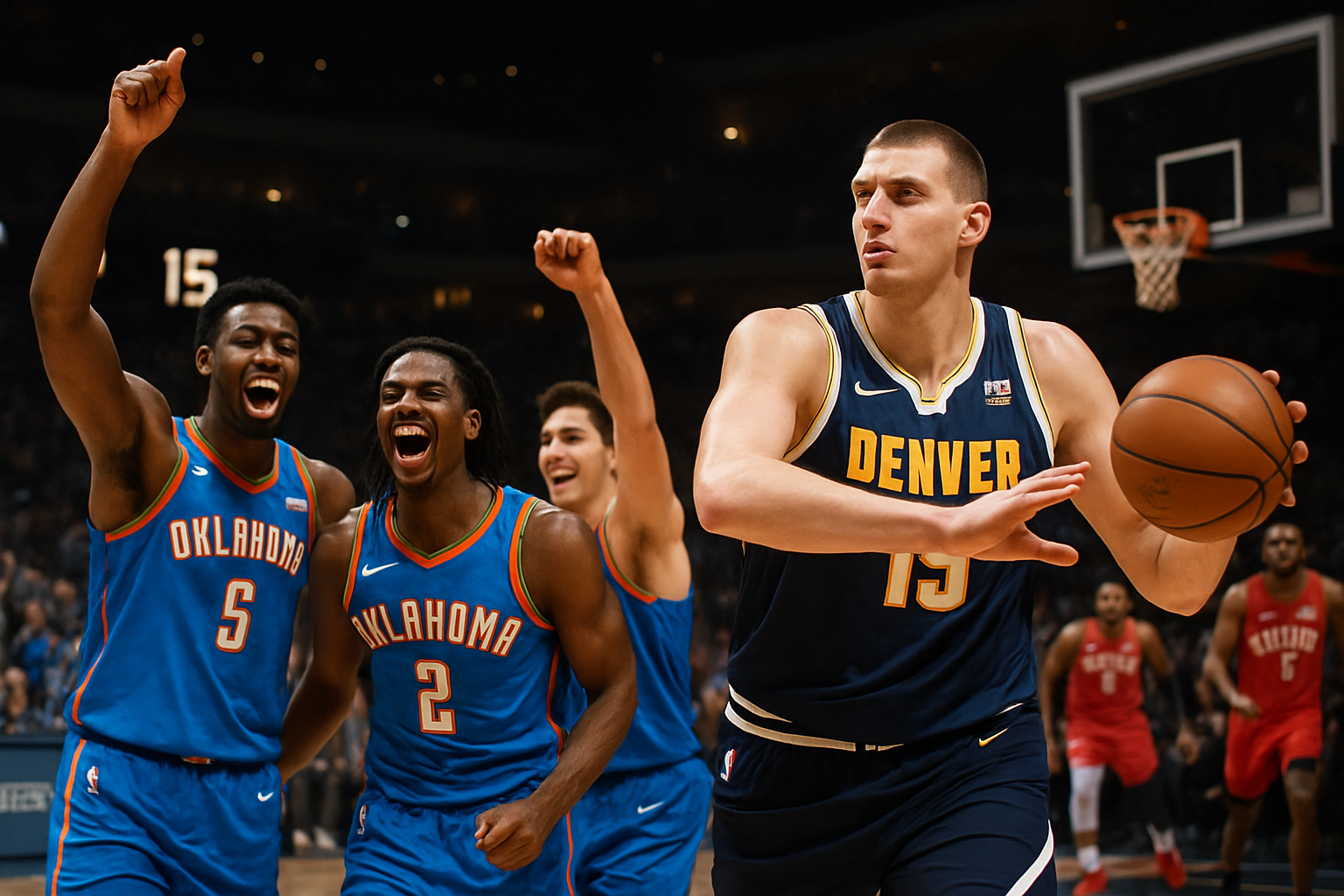 l'oklahoma city thunder célèbre sa 15e victoire de la saison tandis que nikola jokic impressionne avec un nouveau triple-double. houston continue également sur sa lancée, offrant des performances remarquables.