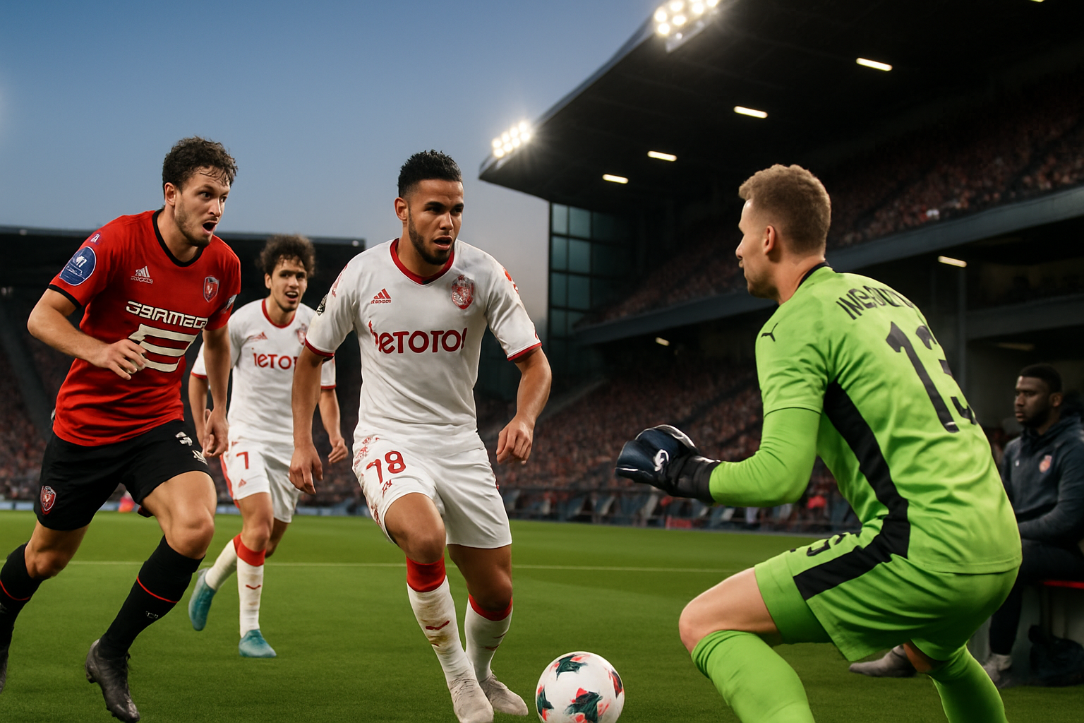 suivez le match rennes vs monaco avec paul pogba commençant sur le banc et le retour de lukas hradecky dans le onze de départ. analyse des compositions et temps forts en direct.