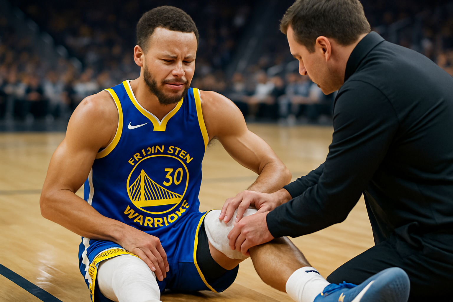 stephen curry, star des golden state warriors, est blessé au quadriceps et devra manquer une semaine de compétition en nba.