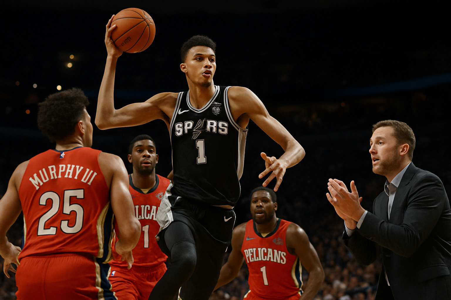 victor wembanyama éblouit lors du match contre les pelicans, avec une performance exceptionnelle saluée par mitch johnson.