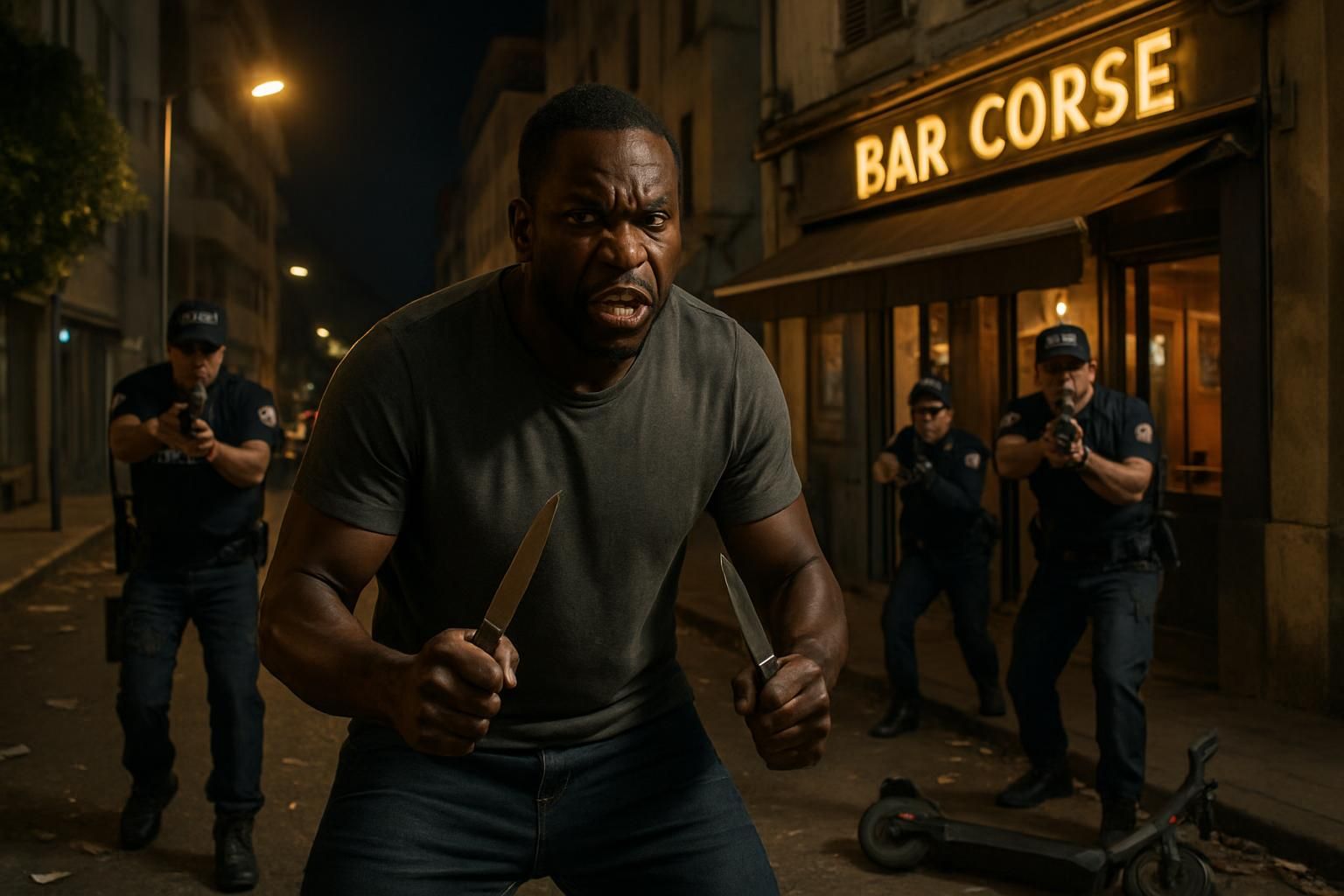 ajaccio : mouhamed gueye, armé de deux couteaux à steak, abattu par la police après une altercation violente dans un bar et un incident antérieur en janvier impliquant une trottinette.