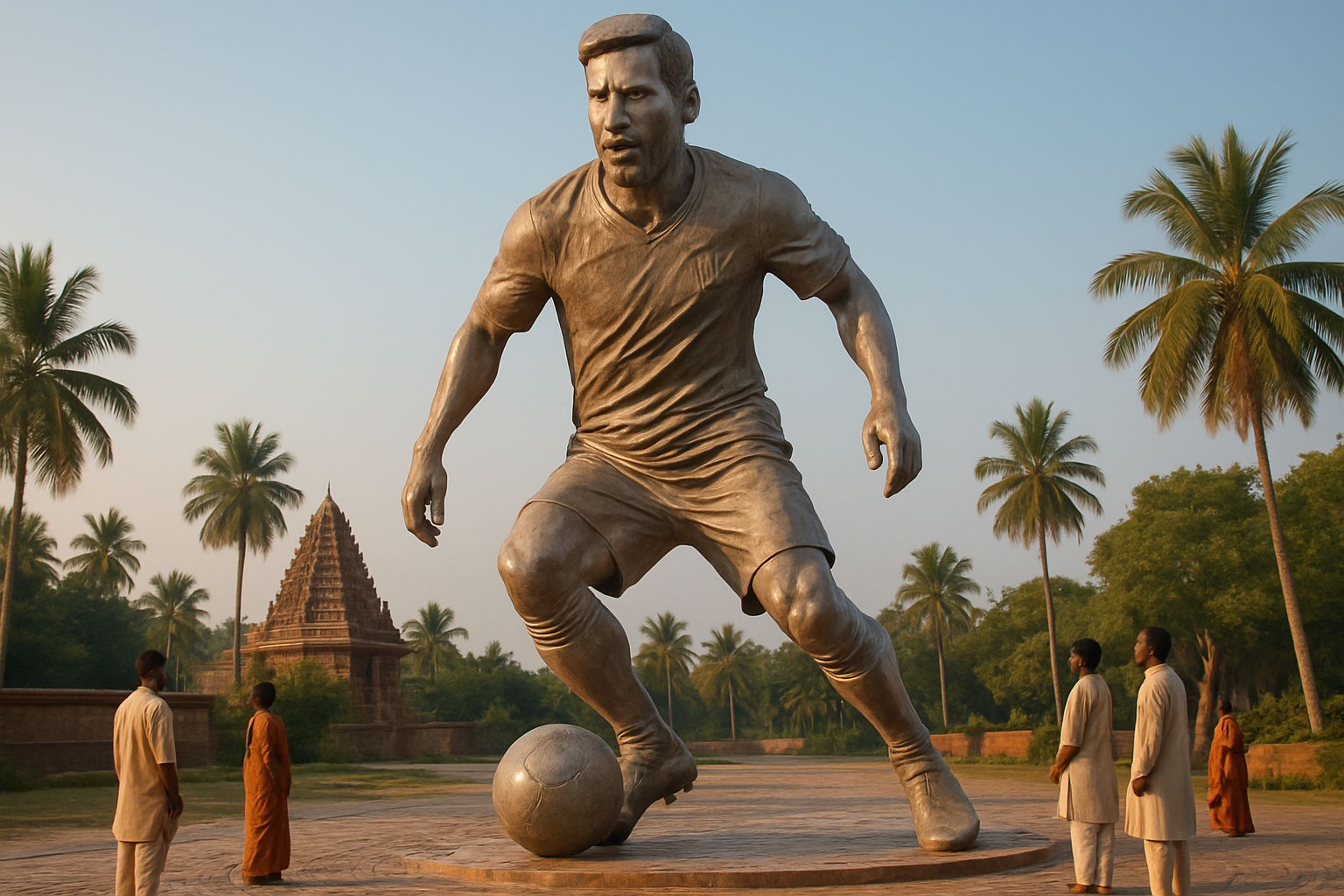 découvrez la statue monumentale de 21 mètres en inde dédiée à lionel messi, une célébration impressionnante de la légende du football.
