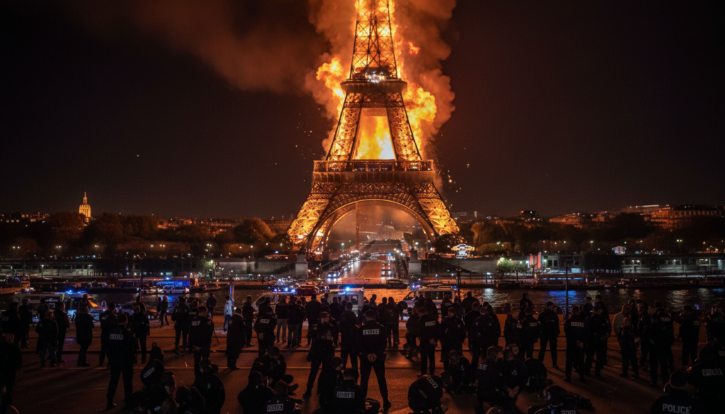 un incendie spectaculaire éclate à la tour eiffel suite à un feu d’artifice sauvage, entraînant l'arrestation de 40 individus impliqués dans cet incident dramatique.