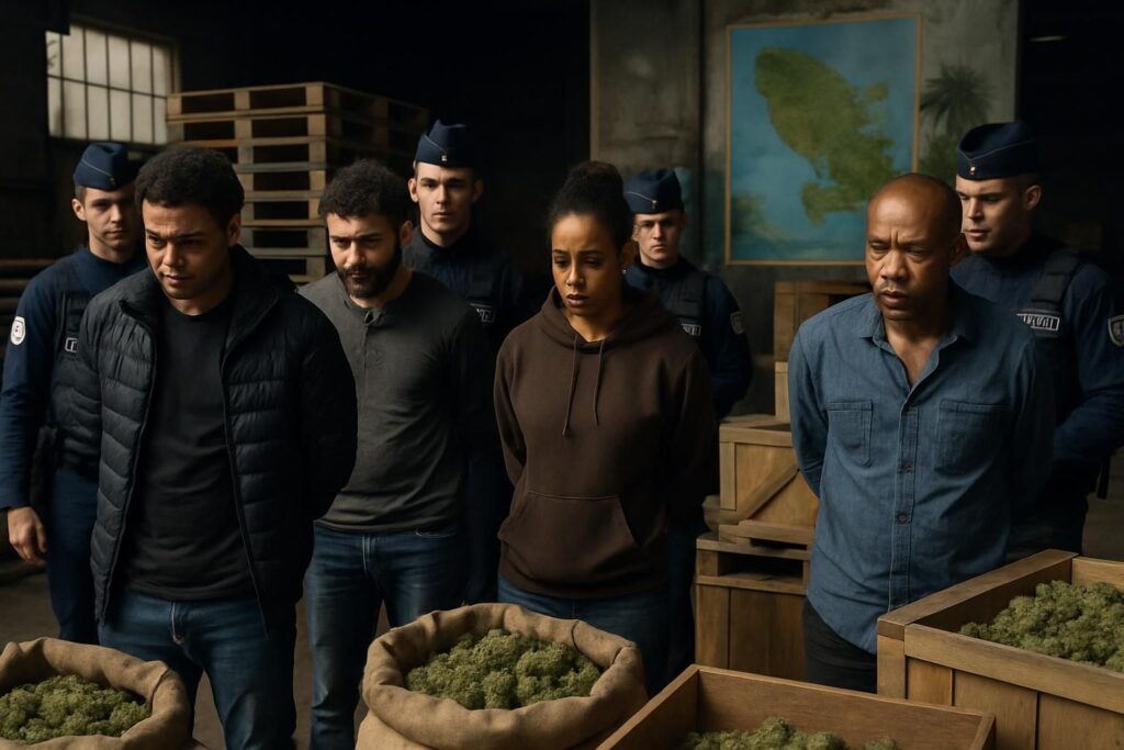 cinq individus inculpés en île-de-france pour un trafic de cannabis impliquant l’importation d’une tonne de drogue vers la martinique. enquête et opérations en cours.