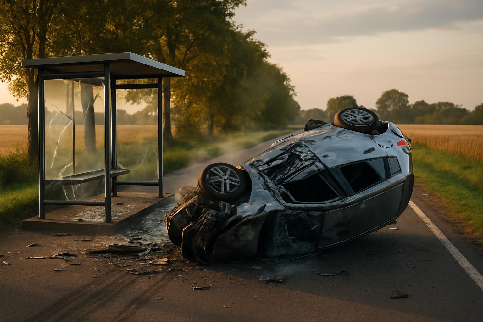 un accident spectaculaire au sud de nantes : un conducteur perd le contrôle, fait un tonneau et détruit une aubette en endommageant gravement son véhicule.