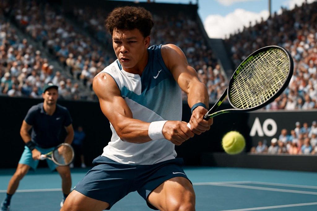 ben shelton s'impose face à valentin vacherot et décroche sa place en huitièmes de finale de l'open d'australie, poursuivant son parcours impressionnant dans le tournoi.