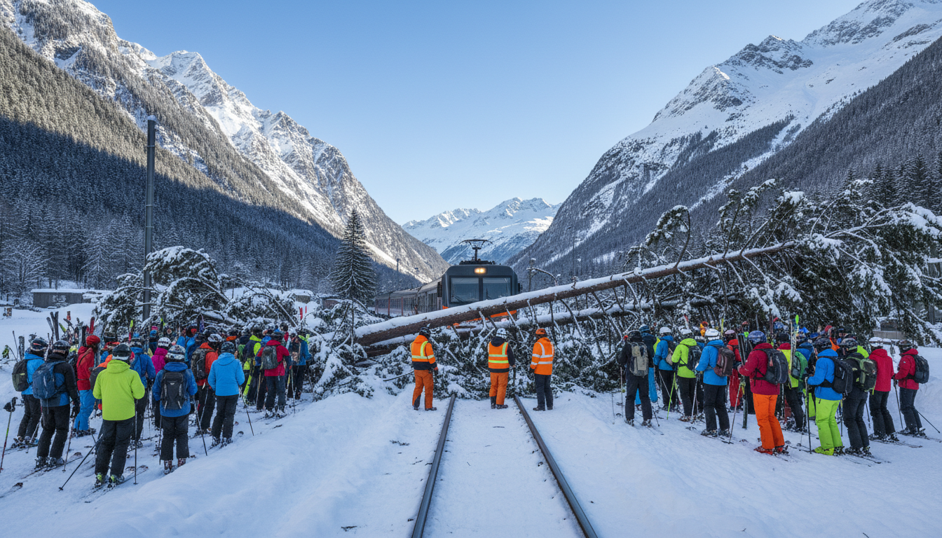 près de 600 skieurs bloqués suite à une chute d'arbres sur la voie ferrée. les trains sont détournés vers toulouse pour garantir leur sécurité et rétablir la circulation.