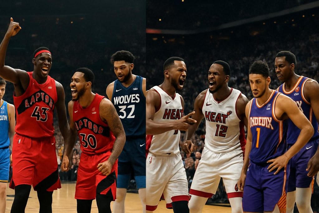 revivez les défaites d'okc et minnesota contre toronto et golden state, ainsi que la victoire éclatante de miami face à phoenix.