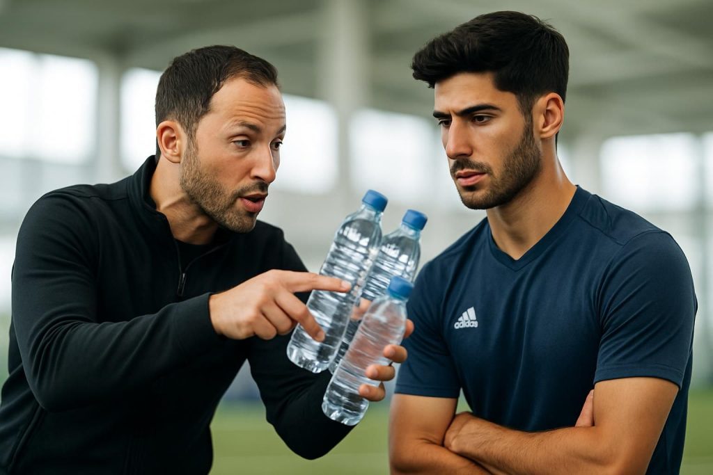 découvrez comment domenico tedesco partage ses stratégies gagnantes avec marco asensio en utilisant des bouteilles d'eau comme moyen de communication original et innovant.