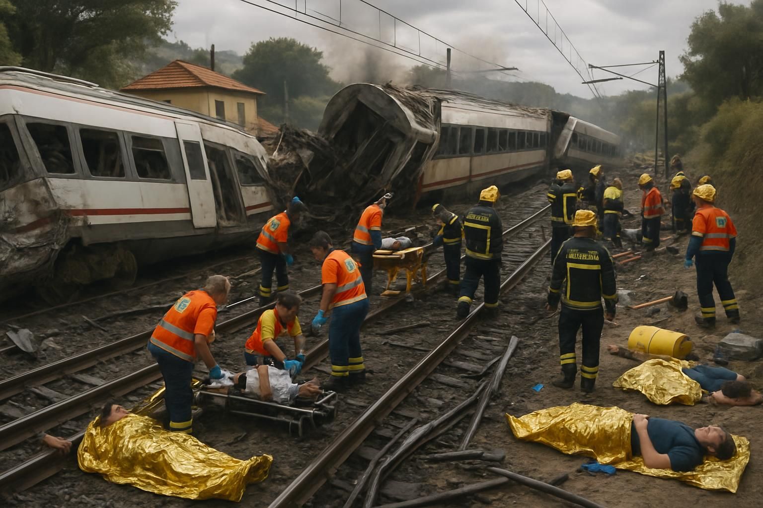 un grave drame ferroviaire survient en espagne où un train déraille et percute un convoi, faisant au moins cinq morts et de nombreux blessés selon un bilan provisoire.
