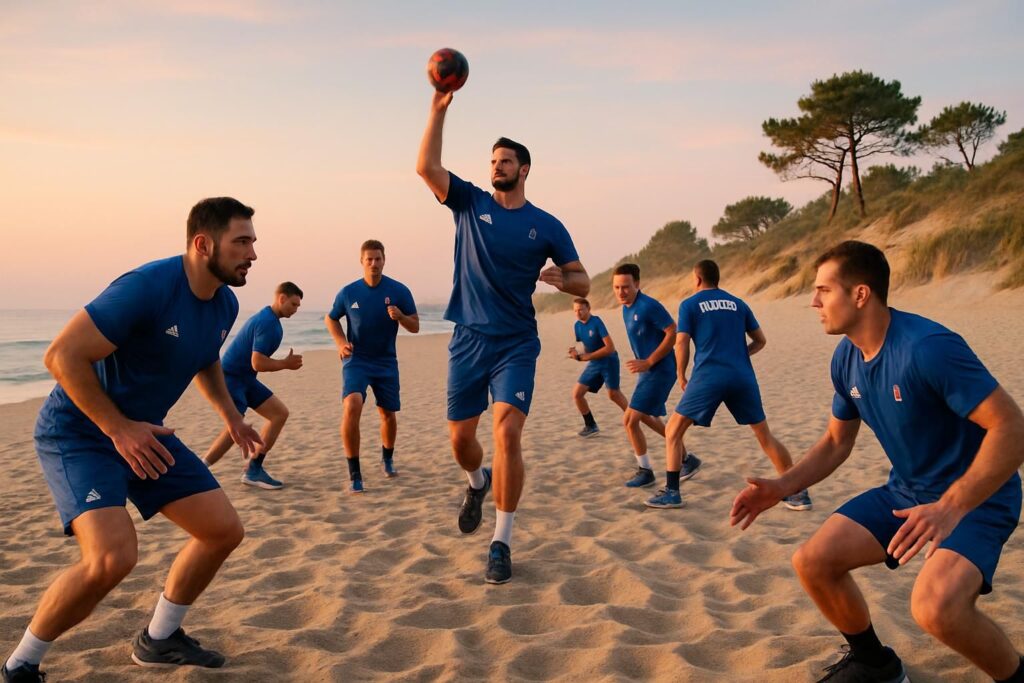 l'équipe de france de handball débute sa préparation intensive à capbreton en vue de l'euro, alliant entraînements rigoureux et esprit d'équipe.