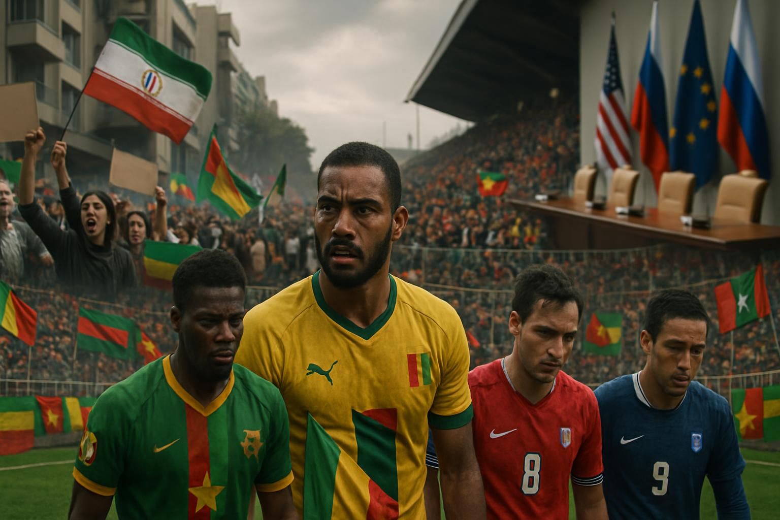 analyse des humiliations diplomatiques, des enjeux géopolitiques du football en afrique et des soulèvements populaires en iran, explorant les liens entre sport, politique et mouvements sociaux.