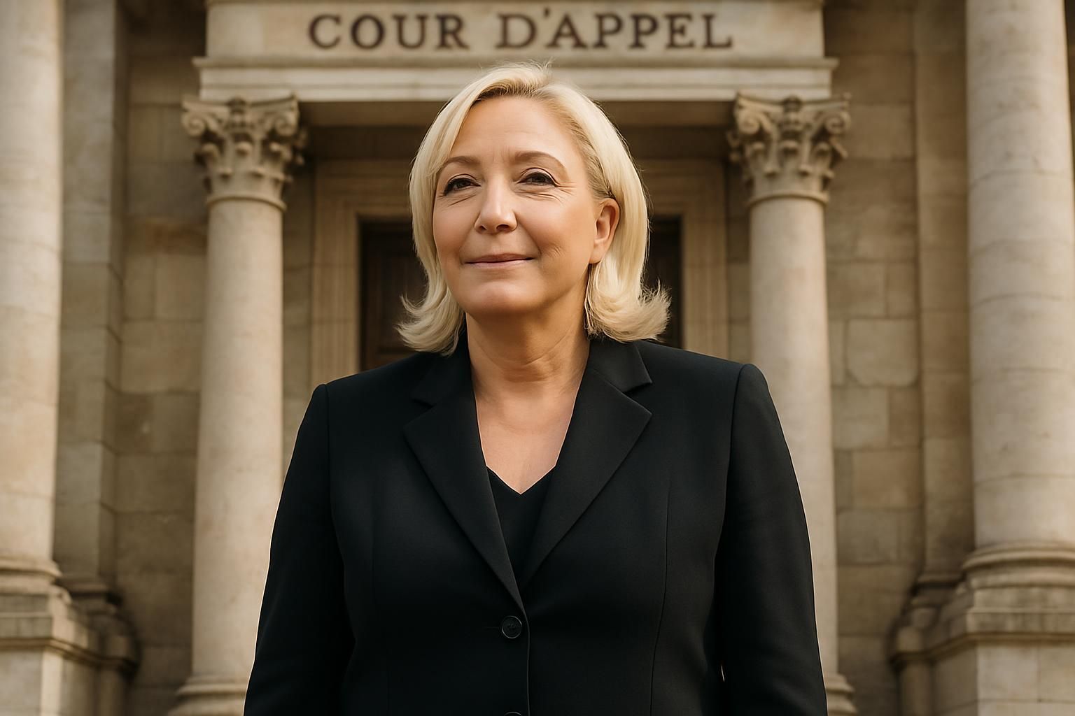 marine le pen affiche une attitude calme et posée lors de son audience devant la cour d'appel, soulignant son sérieux dans cette affaire judiciaire.