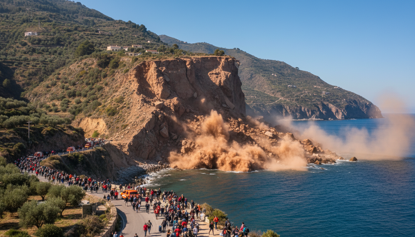 en sicile, plus de 1 000 habitants ont été évacués après l'effondrement spectaculaire d'une falaise de 4 km, causant d'importants dégâts et perturbations.