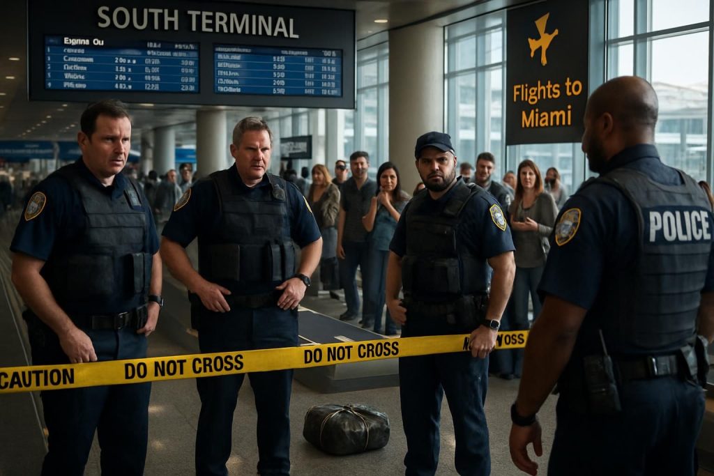 une enquête est en cours à l'aéroport international de miami suite à la découverte d'un objet suspect dans le terminal sud, provoquant une alerte et des mesures de sécurité renforcées.