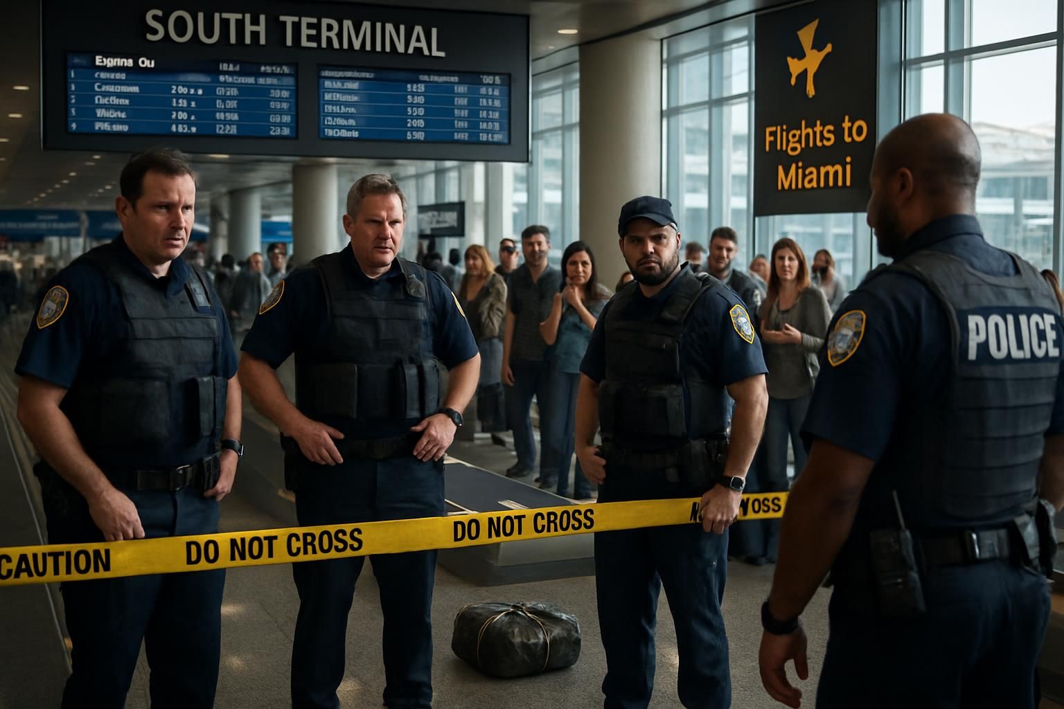 une enquête est en cours à l'aéroport international de miami suite à la découverte d'un objet suspect dans le terminal sud, provoquant une alerte et des mesures de sécurité renforcées.