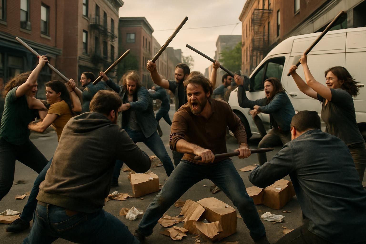 découvrez la vidéo choc d'une livraison qui tourne mal suite à une confusion d'adresse, déclenchant une bagarre générale à coups de barres de fer.