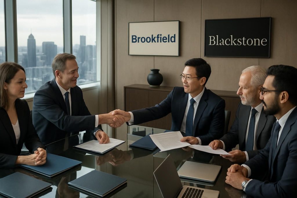 brookfield engage des négociations pour l'acquisition de fidere, filiale de blackstone, pour un montant d'un milliard d'euros dans le cadre d'affaires internationales majeures.