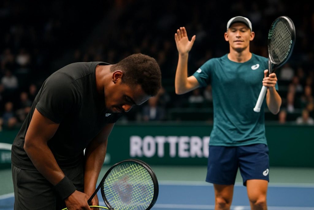 arthur fils s'incline face à alex de minaur à rotterdam malgré un premier set prometteur, montrant un potentiel prometteur dans ce match intense.