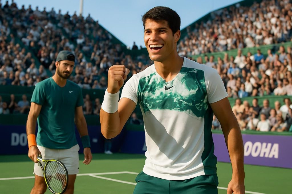 carlos alcaraz s'impose face à karen khachanov et se qualifie pour les demi-finales du tournoi de doha, offrant un spectacle intense et prometteur.