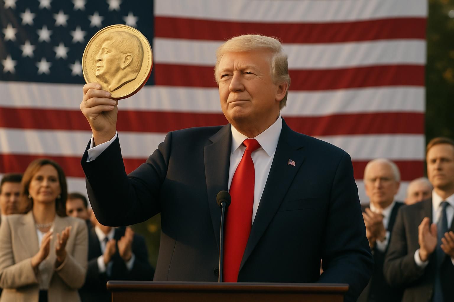 donald trump célèbre l'indépendance américaine en dévoilant une pièce de monnaie à son effigie, marquant un hommage unique à l'histoire et à la liberté des états-unis.