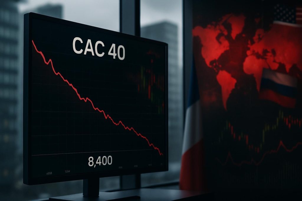 le cac 40 recule sous les 8 400 points, impacté par les tensions géopolitiques et des résultats d'entreprises inférieurs aux prévisions, affectant la confiance des investisseurs.