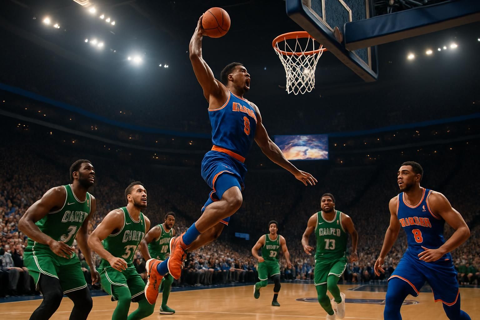 les new york knicks atteignent une huitième victoire consécutive, tandis que les boston celtics continuent leur série impressionnante de succès dans la saison nba.