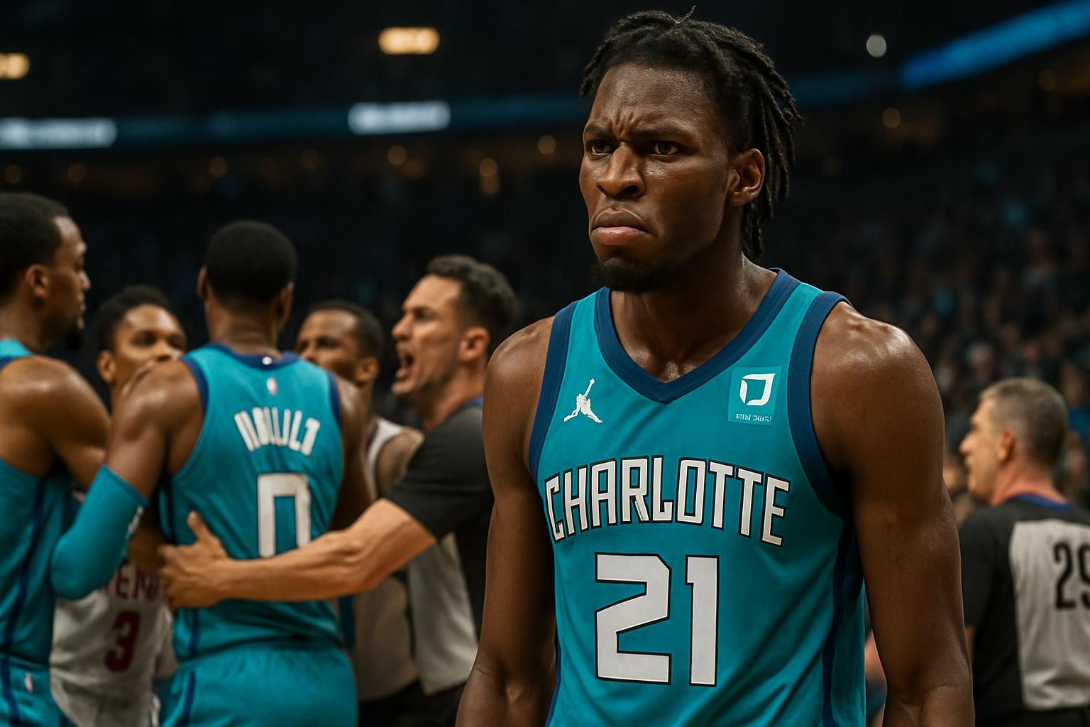 moussa diabaté suspendu 4 matchs après l'altercation générale entre les équipes de charlotte et detroit.