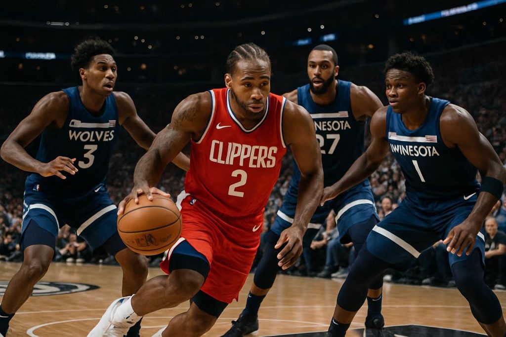 kawhi leonard mène les los angeles clippers à une victoire impressionnante contre les minnesota timberwolves lors d'un match palpitant de la nba.
