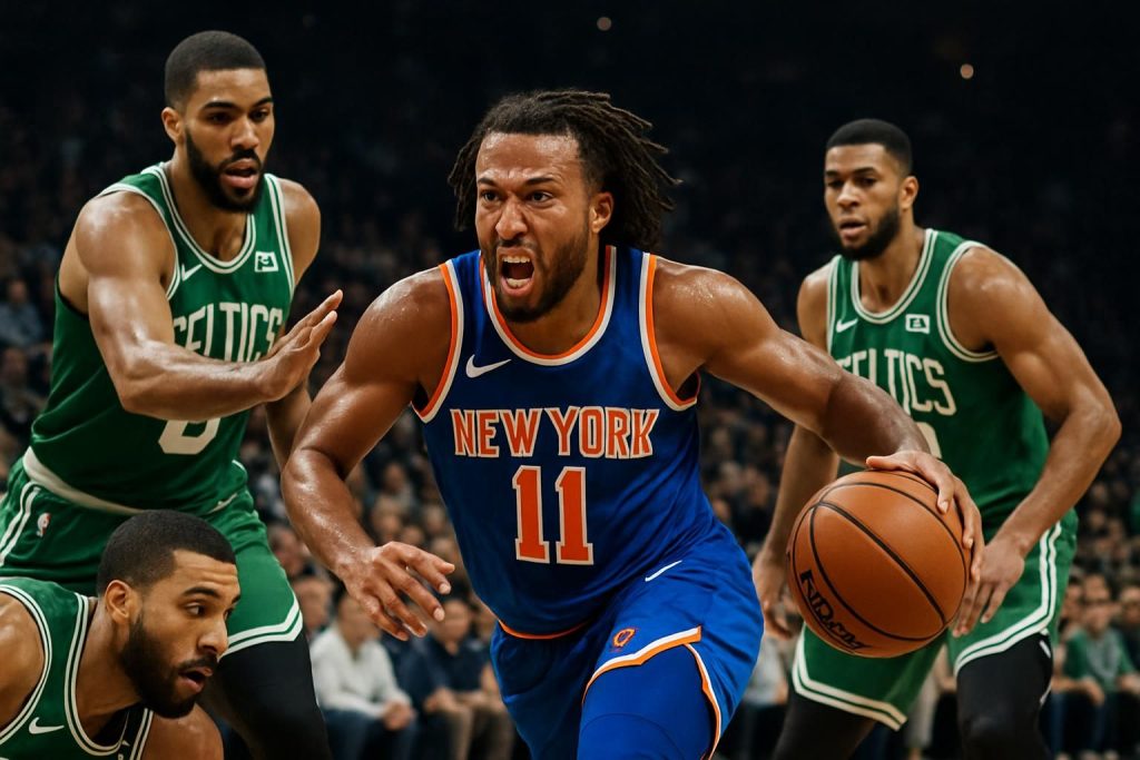 revivez la victoire éclatante des knicks face aux celtics, grâce à une performance exceptionnelle de jalen brunson, acteur clé du match.