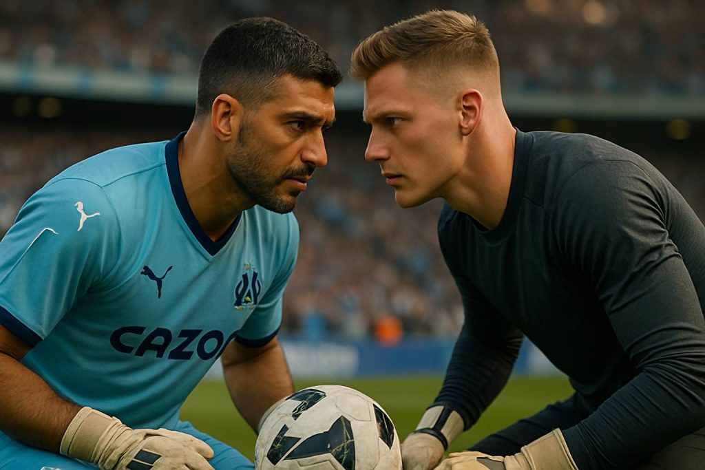 découvrez le duel passionnant à l'om entre geronimo rulli, l'expérience incarnée, et jeffrey de lange, l'ambition nouvelle, pour le poste stratégique de gardien titulaire.