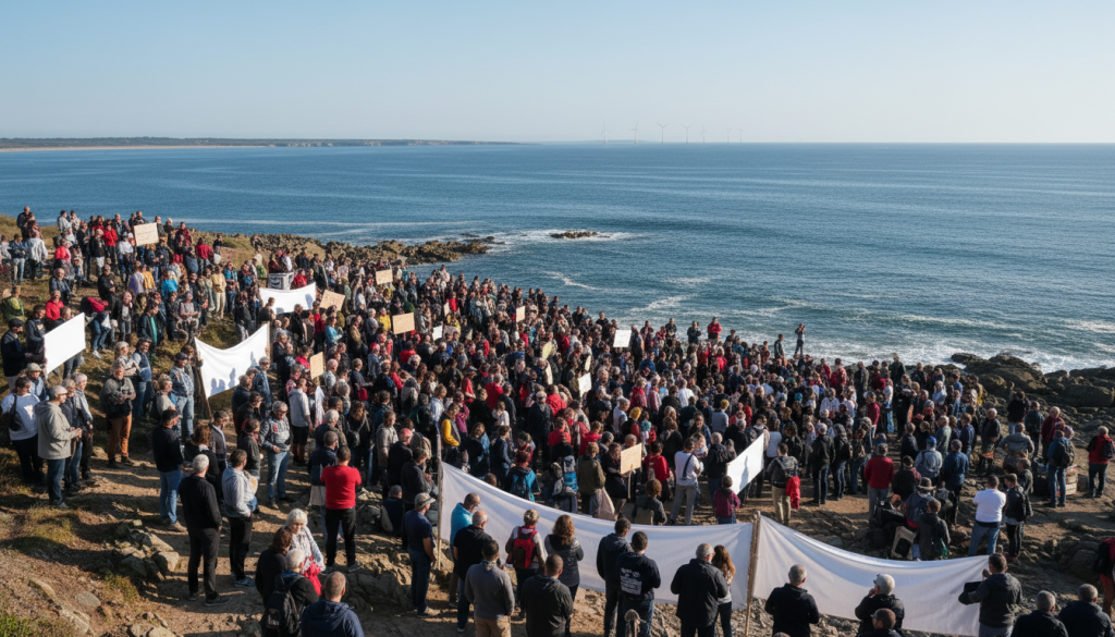 près de 2 000 manifestants à quiberon expriment leur opposition vigoureuse au projet éolien au large de belle-île, dénonçant ce qu'ils appellent un « saccage programmé » du paysage et de l'environnement.