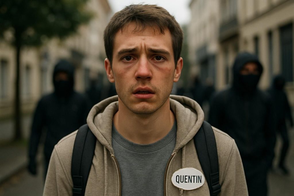 quentin, étudiant engagé pacifiquement, victime d'une agression présumée par des antifas, soulève des questions sur les tensions autour des convictions politiques.