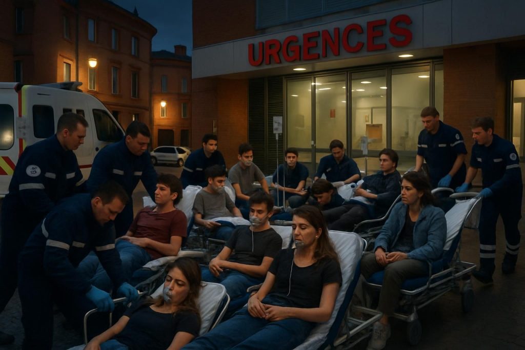 à toulouse, onze étudiants ont été hospitalisés après une intoxication massive due à la consommation d'alcool et de drogues, soulevant des inquiétudes sur la sécurité des jeunes lors des soirées.