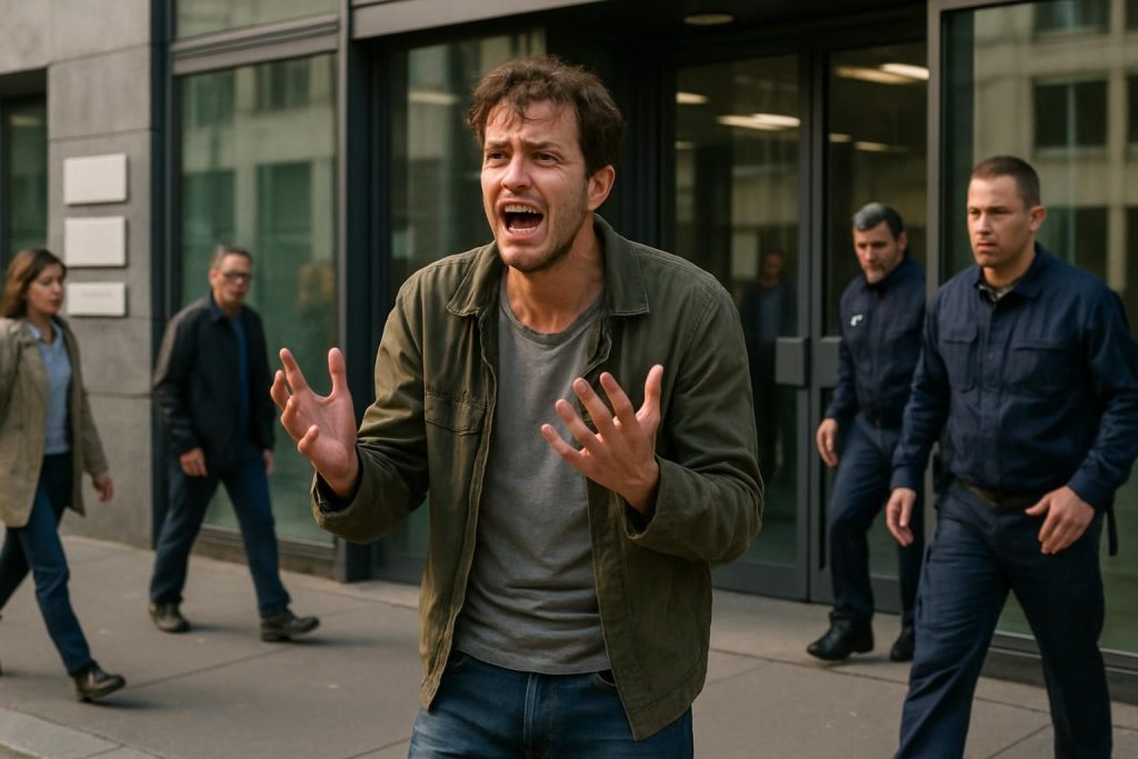 un homme en grande détresse menace de se jeter devant les bureaux de france travail, suscitant l'intervention des autorités pour éviter un drame.