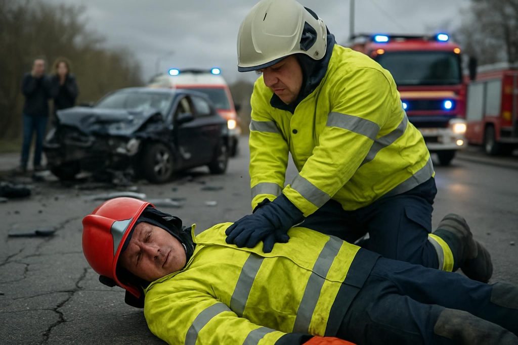 un sapeur-pompier succombe à un arrêt cardiaque après avoir secouru une victime d'un grave accident de la route, illustrant le dévouement et les risques du métier.