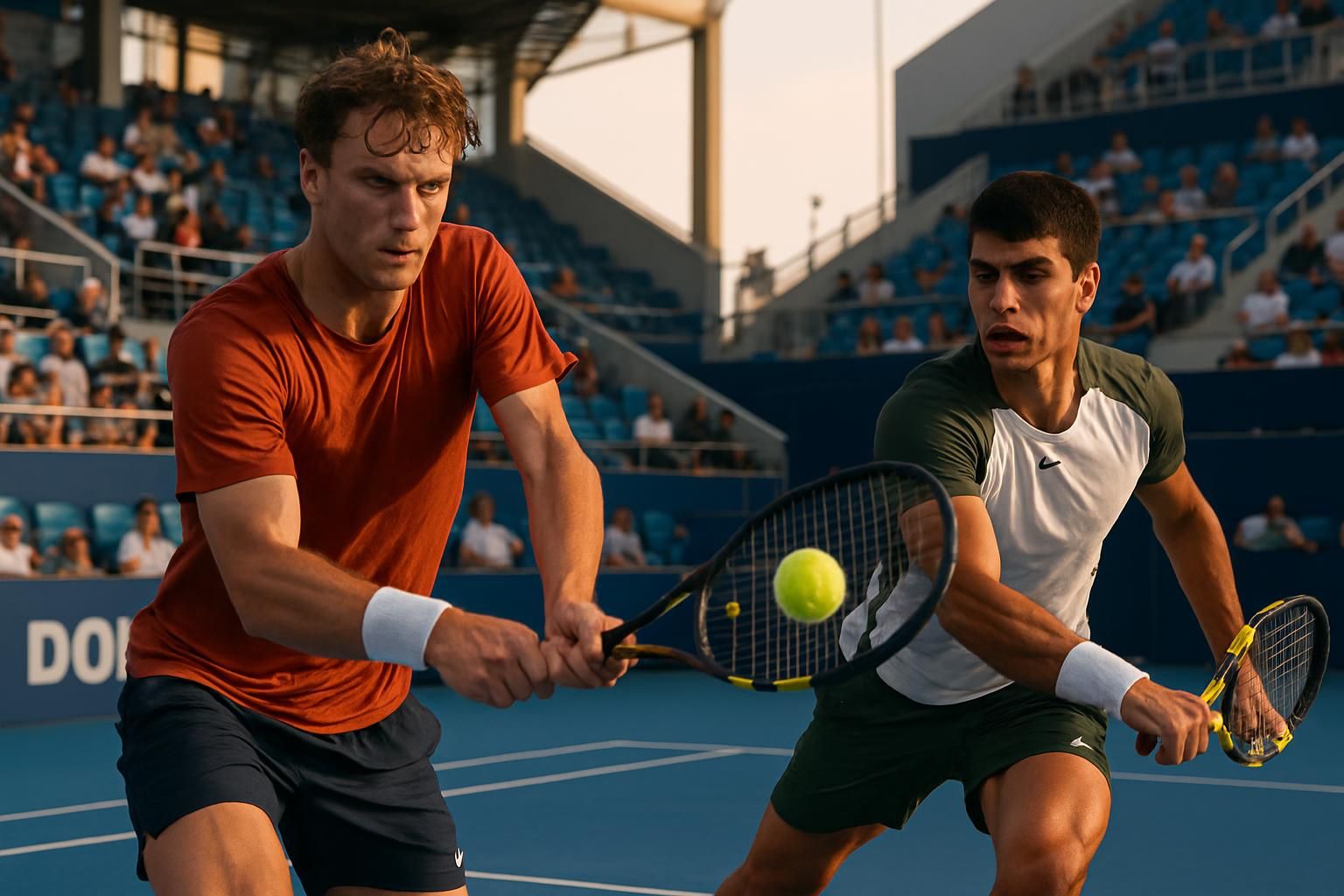 valentin royer a tenu tête à carlos alcaraz lors du 2e tour à doha, offrant un match intense avant de s'incliner en deux sets.
