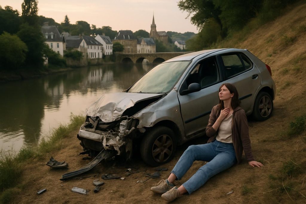 à auray, une jeune conductrice est victime d'une chute impressionnante de 10 mètres avec son véhicule, mais s'en sort avec seulement de légères blessures.