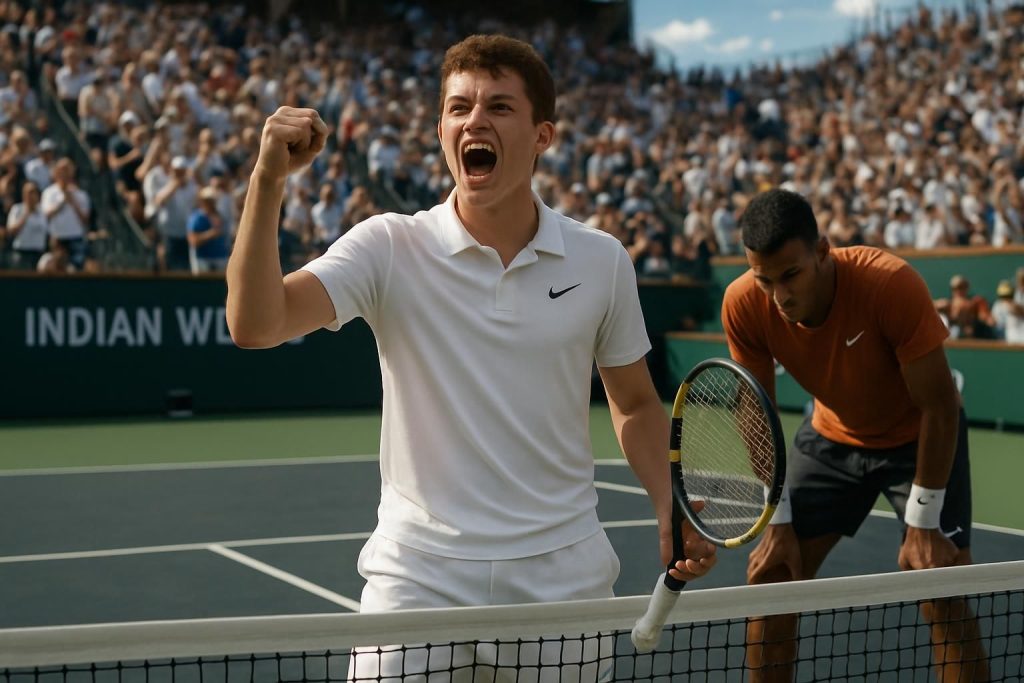 arthur fils s'impose brillamment contre felix auger-aliassime et se qualifie pour les quarts de finale du tournoi d'indian wells, marquant une étape majeure dans sa carrière.