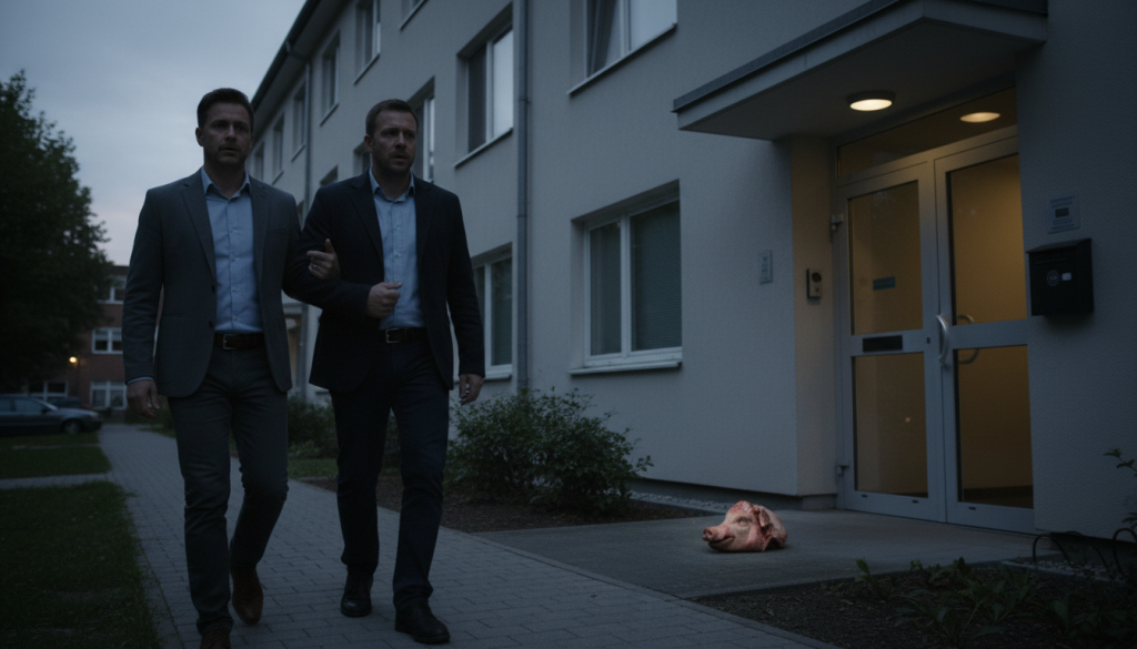 deux hommes mis en examen suite à la découverte d'une tête de porc devant la résidence de christian estrosi, une enquête en cours pour déterminer les circonstances.