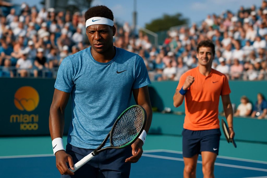 giovanni mpetshi perricard éliminé dès son premier match au masters 1000 de miami après une défaite face à camilo ugo carabelli, marquant une sortie précoce du tournoi.
