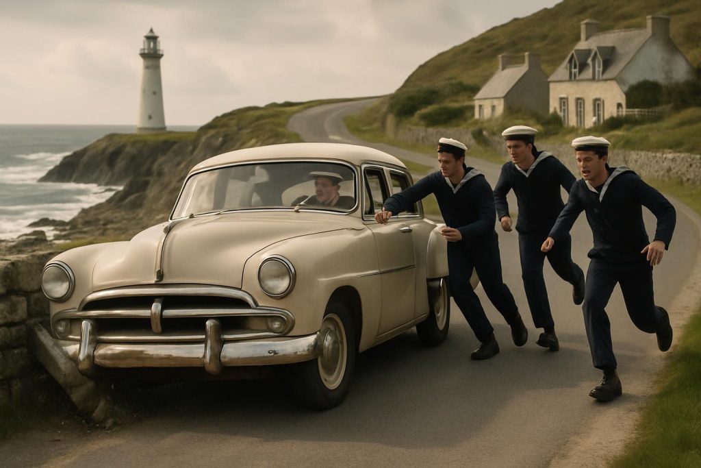 découvrez l'incroyable histoire d'il y a 70 ans en bretagne, où des marins dérobent une voiture, causent un accident et vivent une escapade insolite pleine de rebondissements.