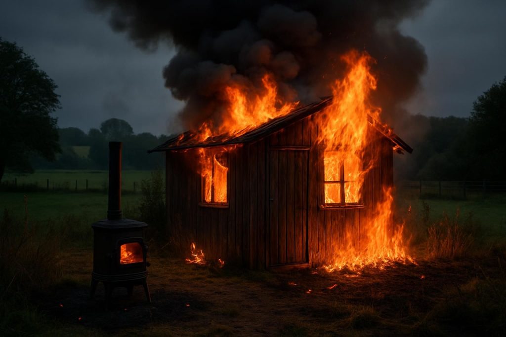 un incendie causé par une poêle à bois a détruit un cabanon dans l'orne. heureusement, aucun blessé n'est à déplorer malgré les dégâts importants.